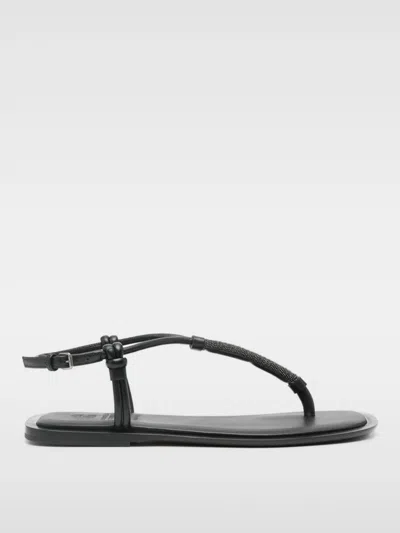 Brunello Cucinelli Monili-chain Leather Sandals In Brown