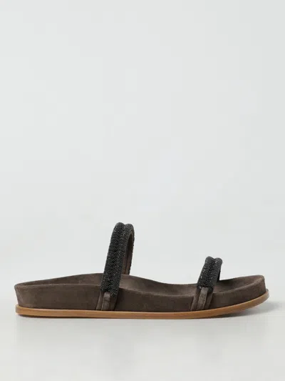 BRUNELLO CUCINELLI FLAT SANDALS BRUNELLO CUCINELLI WOMAN COLOR DOVE GREY,411034073