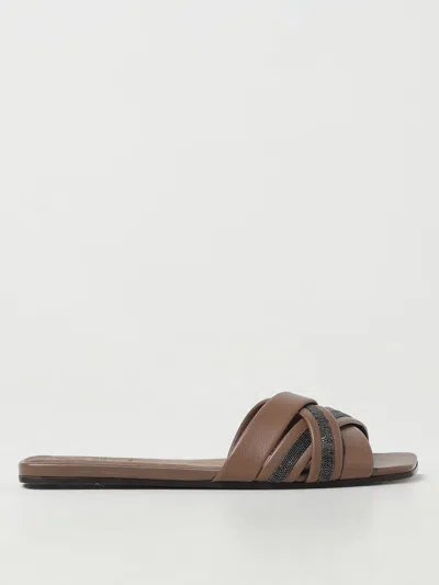 Brunello Cucinelli Flat Sandals  Woman Colour Leather In Brown