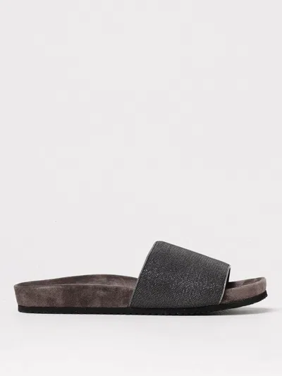 Brunello Cucinelli Flat Sandals  Woman Color Silver In Litio/argento+ultrablack
