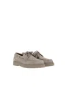 Brunello Cucinelli Suede Lace-up Boat Loafer With Rubber Sole In Neutral