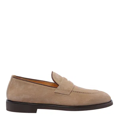 Brunello Cucinelli Leather-trimmed Suede Penny Loafers In Brown