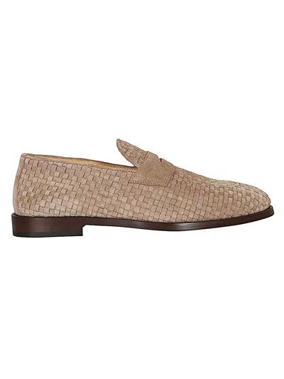 Brunello Cucinelli Suede Penny Loafers Leather Sole Brogues In Neutral