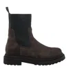 Brunello Cucinelli Women Suede Boot With Knitted Insert And Precious Loop Detail In Brown