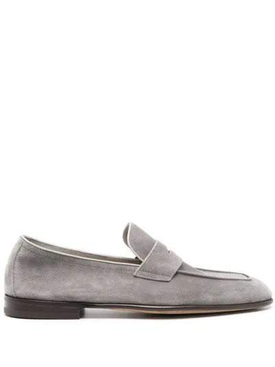 Brunello Cucinelli Unlined Suede Penny Loafer In Grey