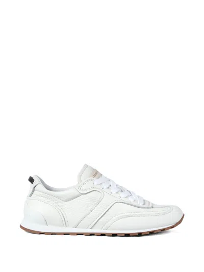 Brunello Cucinelli Grained Soft Leather Runners With Shiny Loops Shoes In White