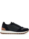 Brunello Cucinelli Suede And Leather Sneakers With Cushioned Sole In Multicolor