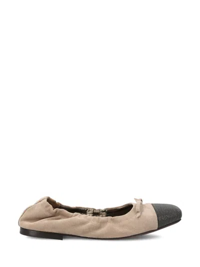 Brunello Cucinelli Bead-embellished Suede Ballet Flats In Brown Rosed