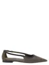 Brunello Cucinelli Bead-embellished Suede Point-toe Flats In Gray