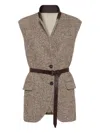 Brunello Cucinelli Flecked Belted Textured Vest