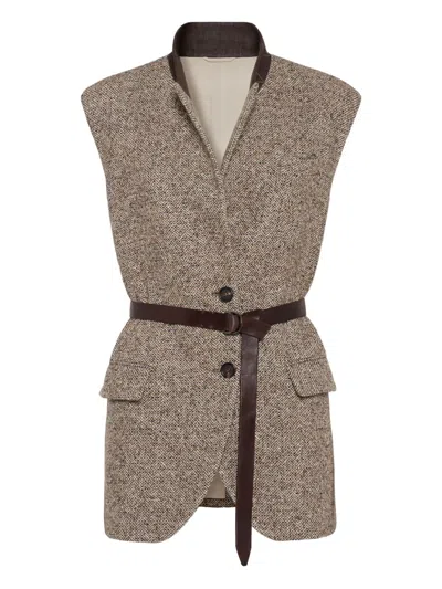 Brunello Cucinelli Flecked Belted Textured Vest