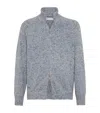 Brunello Cucinelli Cashmere Stand-up Collar Cardigan With Textured Knit In Blue