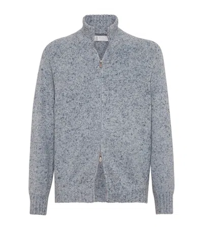 BRUNELLO CUCINELLI FLECKED CASHMERE ZIP-UP SWEATER