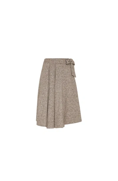 Brunello Cucinelli Flecked Chevron Kilt Skirt In Neutral