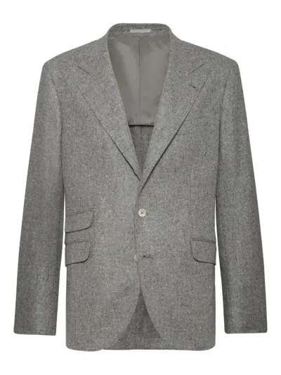 Brunello Cucinelli Flecked-effect Blazer In Gray