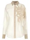 Brunello Cucinelli Sheer Fabric Embroidered Shirt With Pointed Collar