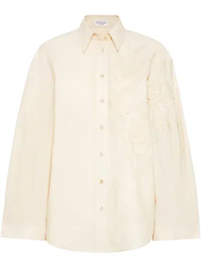 BRUNELLO CUCINELLI FLORA-APPLIQUÉ SHIRT
