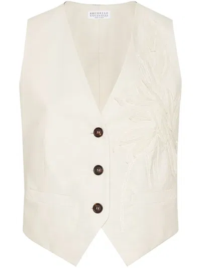 BRUNELLO CUCINELLI FLORA-APPLIQUÉ WAISTCOAT