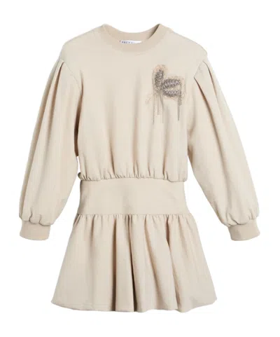 Brunello Cucinelli Floral-appliqué Wool-blend Dress In Neutral