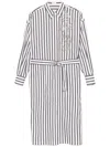 Brunello Cucinelli Striped Midi Shirt Dress With Floral Embroidery In 白色