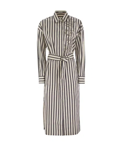 BRUNELLO CUCINELLI BRUNELLO CUCINELLI FLORAL-EMBROIDERED BELTED SHIRT DRESS