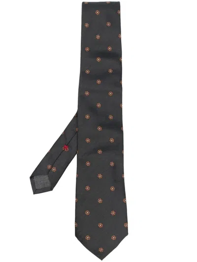 Brunello Cucinelli Floral-embroidered Silk Tie In Gray