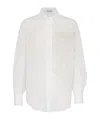 Brunello Cucinelli Elegant White Cotton Knit Shirt With Dazzling Magnolia Embroidery For Women In White