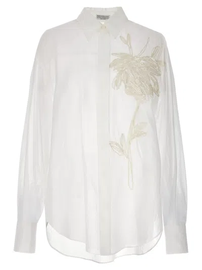 Brunello Cucinelli Floral Embroidery Shirt In White