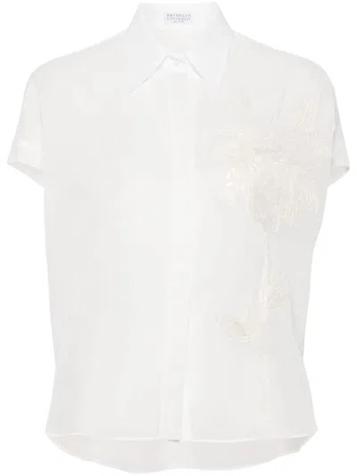 Brunello Cucinelli Floral Embroidery Shirt In White