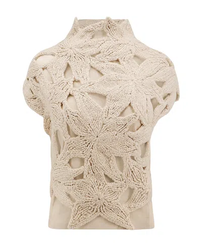 Brunello Cucinelli Floral Open-knit Cashmere Vest In Brown