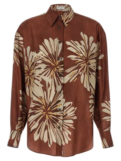Brunello Cucinelli Women Floral Patterned Shirt In Brown