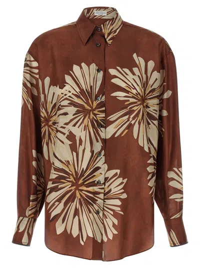 Brunello Cucinelli Floral Patterned Shirt Shirt And Blouse Brown