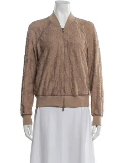 Pre-owned Brunello Cucinelli Floral Print Bomber Jacket In Neutral