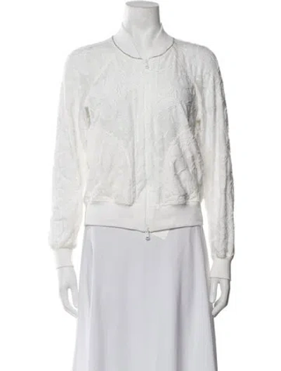 Pre-owned Brunello Cucinelli Floral Print Bomber Jacket In White