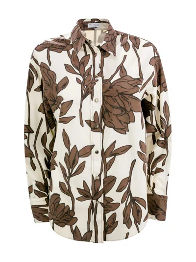 Brunello Cucinelli Floral-print Cotton Shirt In Panama