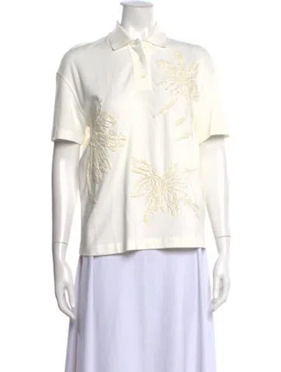 Pre-owned Brunello Cucinelli Floral Print Crew Neck Polo W/ Tags In White