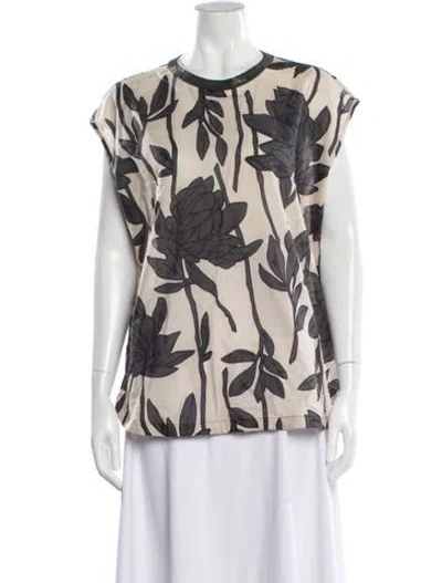 Pre-owned Brunello Cucinelli Floral Print Crew Neck Top W/ Tags In Multi
