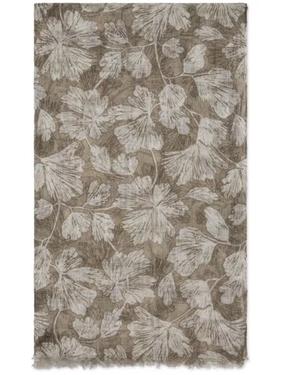 Brunello Cucinelli Floral-print Linen Scarf In Green