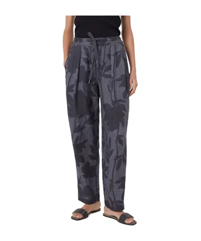 Brunello Cucinelli Floral-print Linen Trousers In Black