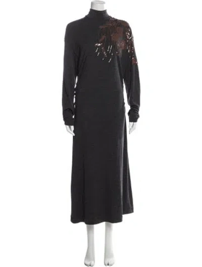 Pre-owned Brunello Cucinelli Floral Print Long Dress In Gray