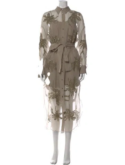 Pre-owned Brunello Cucinelli Floral Print Long Dress In Neutral