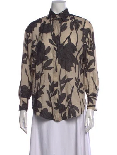 Pre-owned Brunello Cucinelli Floral Print Long Sleeve Blouse In Neutrals