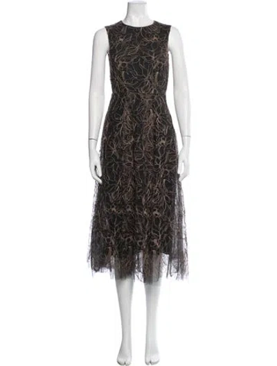 Pre-owned Brunello Cucinelli Floral Print Midi Length Dress In Black