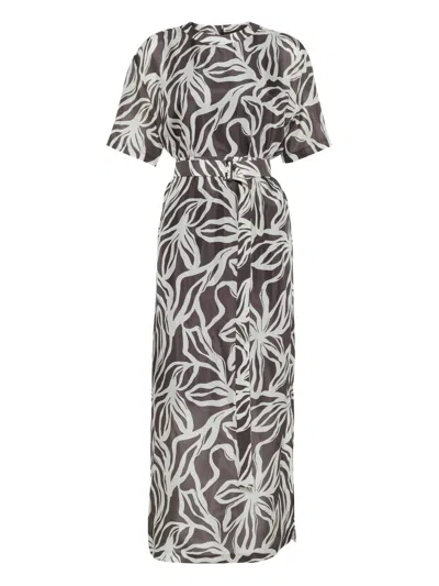 BRUNELLO CUCINELLI FLORAL-PRINT MONILI-DETAIL MAXI DRESS