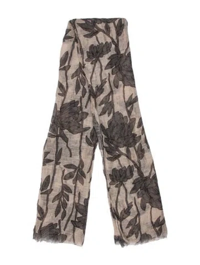 Pre-owned Brunello Cucinelli Floral Print Scarf W/ Tags In Neutral