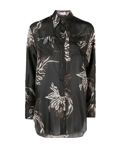 Brunello Cucinelli Grey Shirt With All-over Print In Silk Woman In Multi