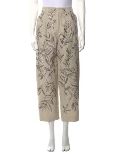 Pre-owned Brunello Cucinelli Floral Print Straight Leg Pants W/ Tags In Neutral