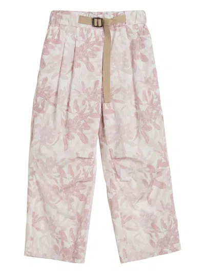 Brunello Cucinelli Kids' Floral-print Trousers In 粉色