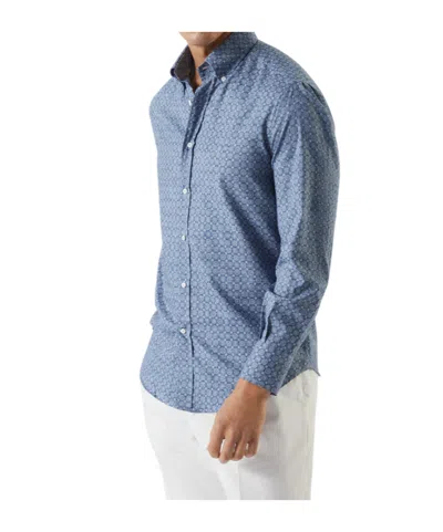 Brunello Cucinelli Floral Print Twill Basic Fit Shirt With Button-down Collar In Navy