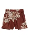 Brunello Cucinelli Women Silk Twill Shorts With Floral Print And Elasticated Waistband In Brown